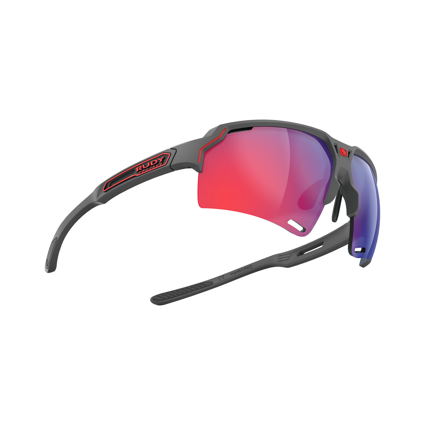 Rudy Project running and cycling sport prescription sunglasses#color_deltabeat-charcoal-matte-frame-with-multilaser-red-lenses