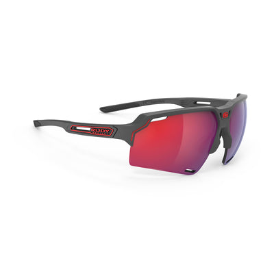 Rudy Project running and cycling sport prescription sunglasses#color_deltabeat-charcoal-matte-frame-with-multilaser-red-lenses