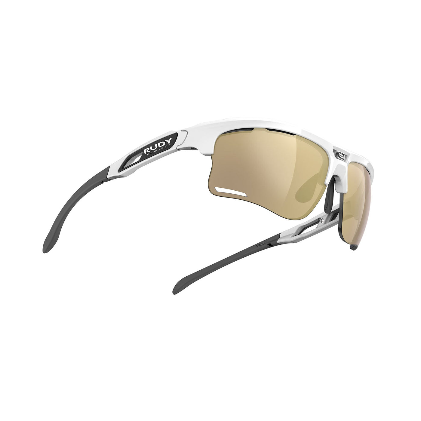 Rudy Project running and cycling sport prescription sunglasses#color_keyblade-white-gloss-frame-with-multilaser-gold-lenses
