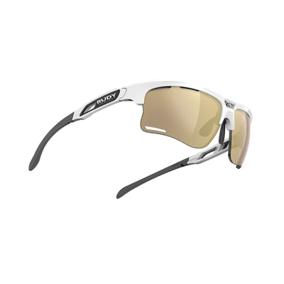 Rudy Project running and cycling sport prescription sunglasses#color_keyblade-white-gloss-frame-with-multilaser-gold-lenses