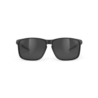 Rudy Project lifestyle and beach prescription sunglasses#color_overlap-black-gloss-frame-with-smoke-black-lenses