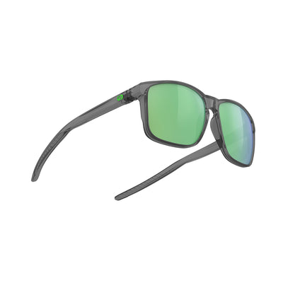Rudy Project lifestyle and beach prescription sunglasses#color_overlap-crystal-ash-frame-with-polar-3fx-hdr-multilaser-green-lenses