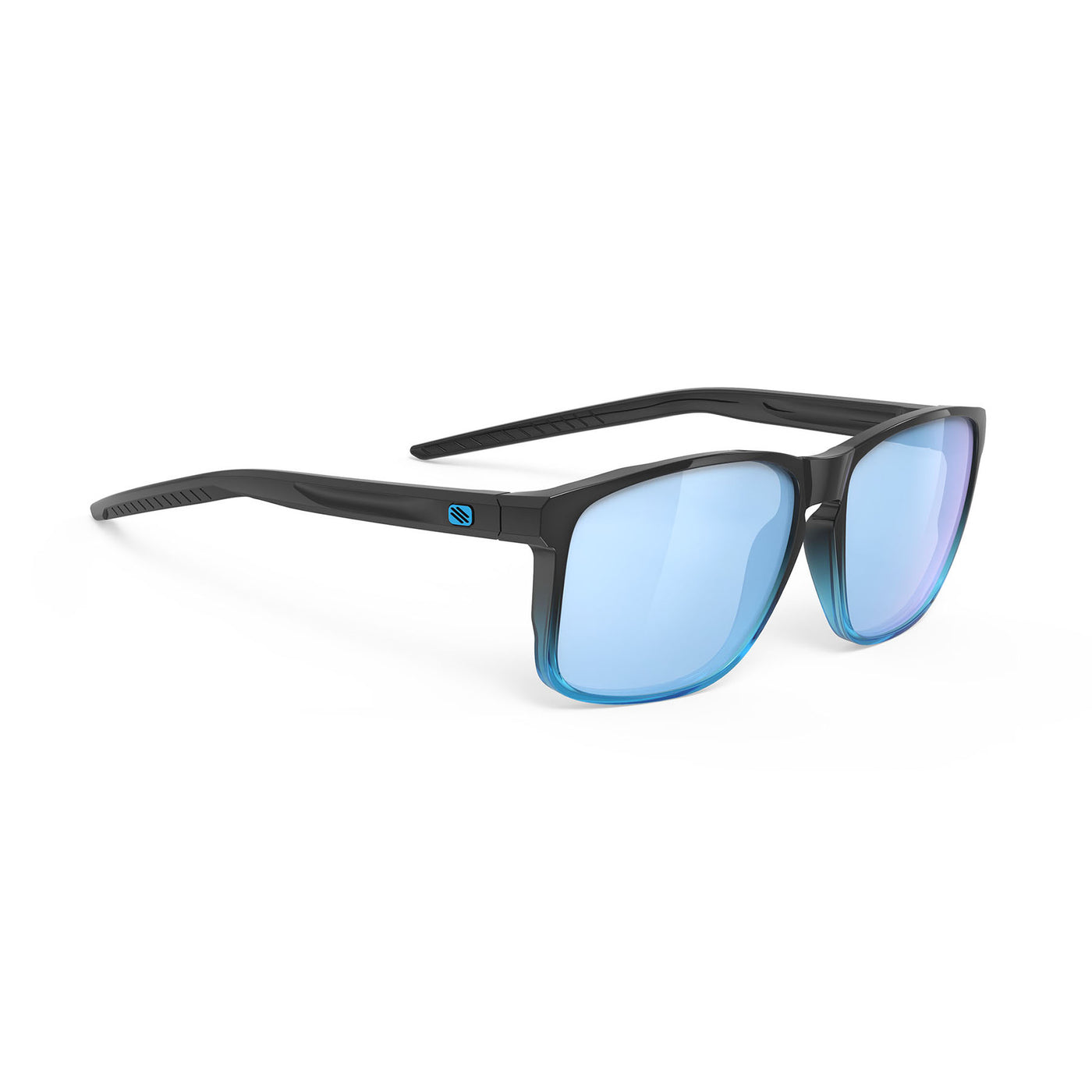 Rudy Project lifestyle and beach prescription sunglasses#color_overlap-black-fade-crystal-azur-gloss-frame-with-multilaser-ice-lenses
