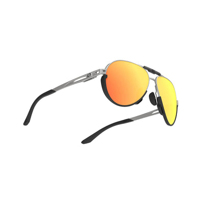 Rudy Project Skytrail aviator lifestyle and beach prescription sunglasses#color_skytrail-aluminum-matte-frame-and-multilaser-orange-lenses