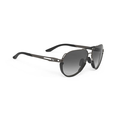 Rudy Project Skytrail aviator lifestyle and beach prescription sunglasses#color_skytrail-gun-matte-frame-and-smoke-black-deg-lenses