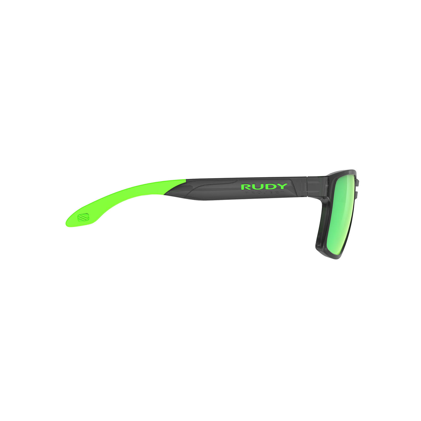 Rudy Project Spinair 57 active lifestyle and beach prescription sunglasses#color_spinair-57-crystal-graphite-frame-and-polar-3fx-hdr-multilaser-green-lenses
