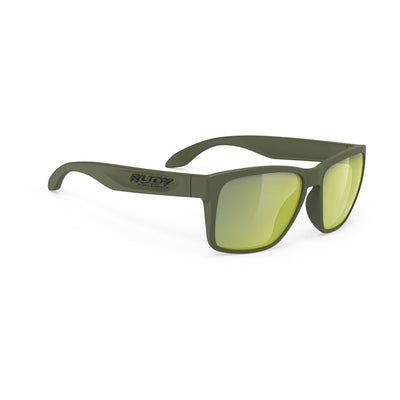 Rudy Project Spinhawk lifestyle and beach and boating and fishing prescription sunglasses#color_spinhawk-olive-matte-frame-with-laser-green-lenses