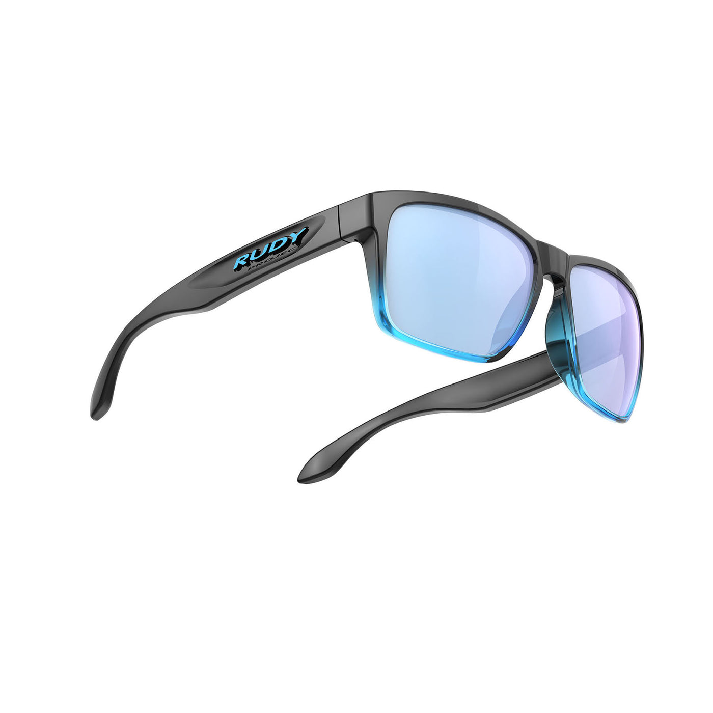 Rudy Project Spinhawk lifestyle and beach and boating and fishing prescription sunglasses#color_spinhawk-black-fade-crystal-azure-gloss-frame-with-multilaser-ice-lenses