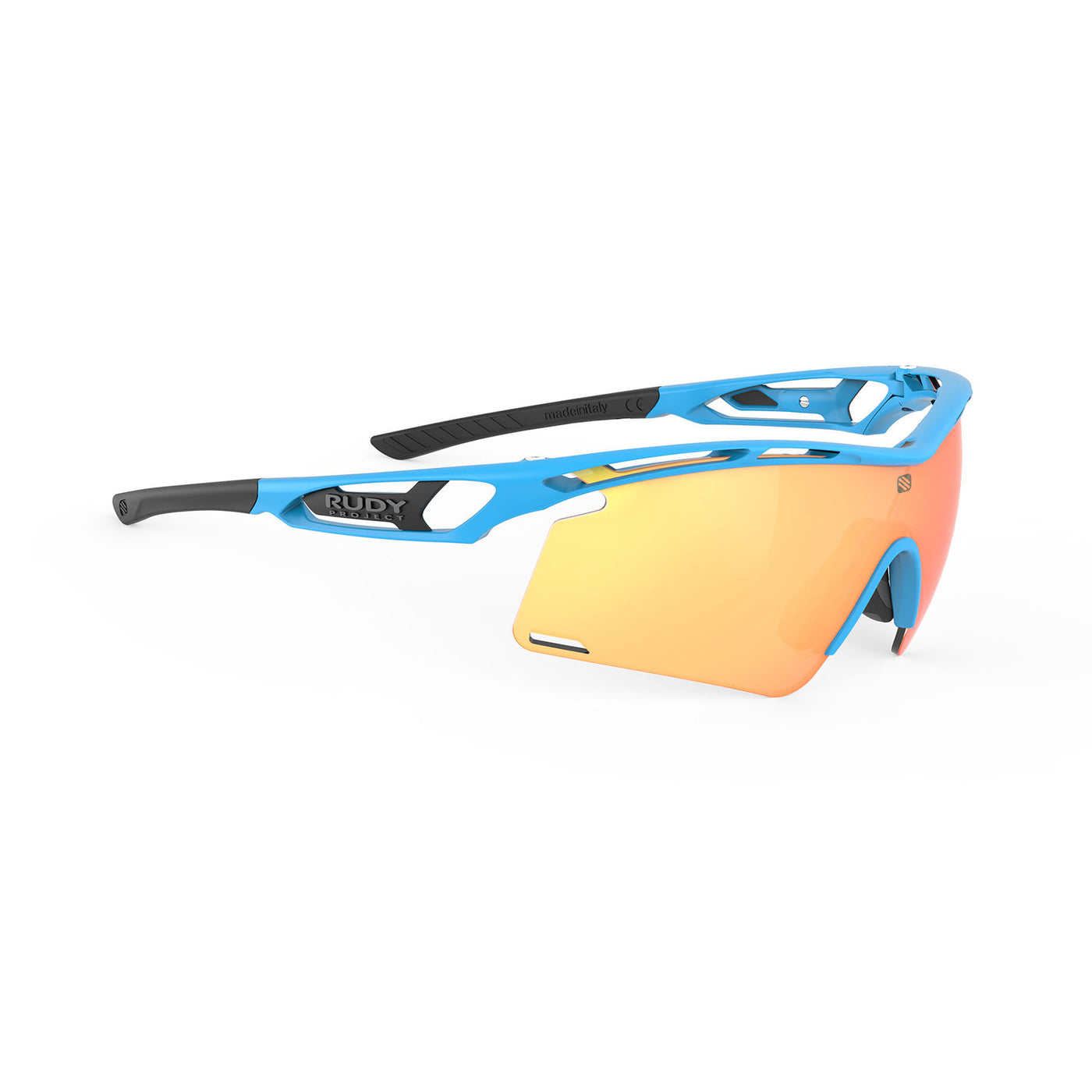 Rudy Project Tralyx running and cycling sport shield prescription sunglasses#color_tralyx-plus-azur-matte-frame-with-multilaser-orange-lenses