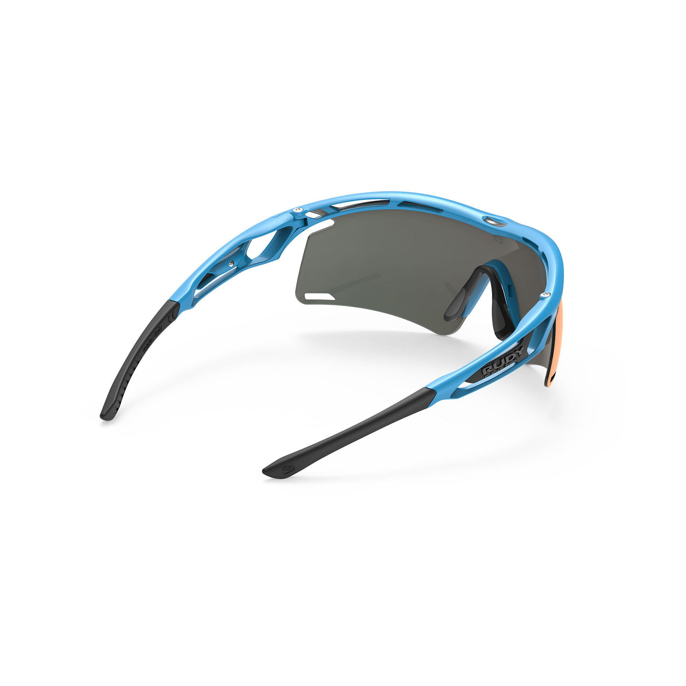 Rudy Project Tralyx running and cycling sport shield prescription sunglasses#color_tralyx-plus-azur-matte-frame-with-multilaser-orange-lenses