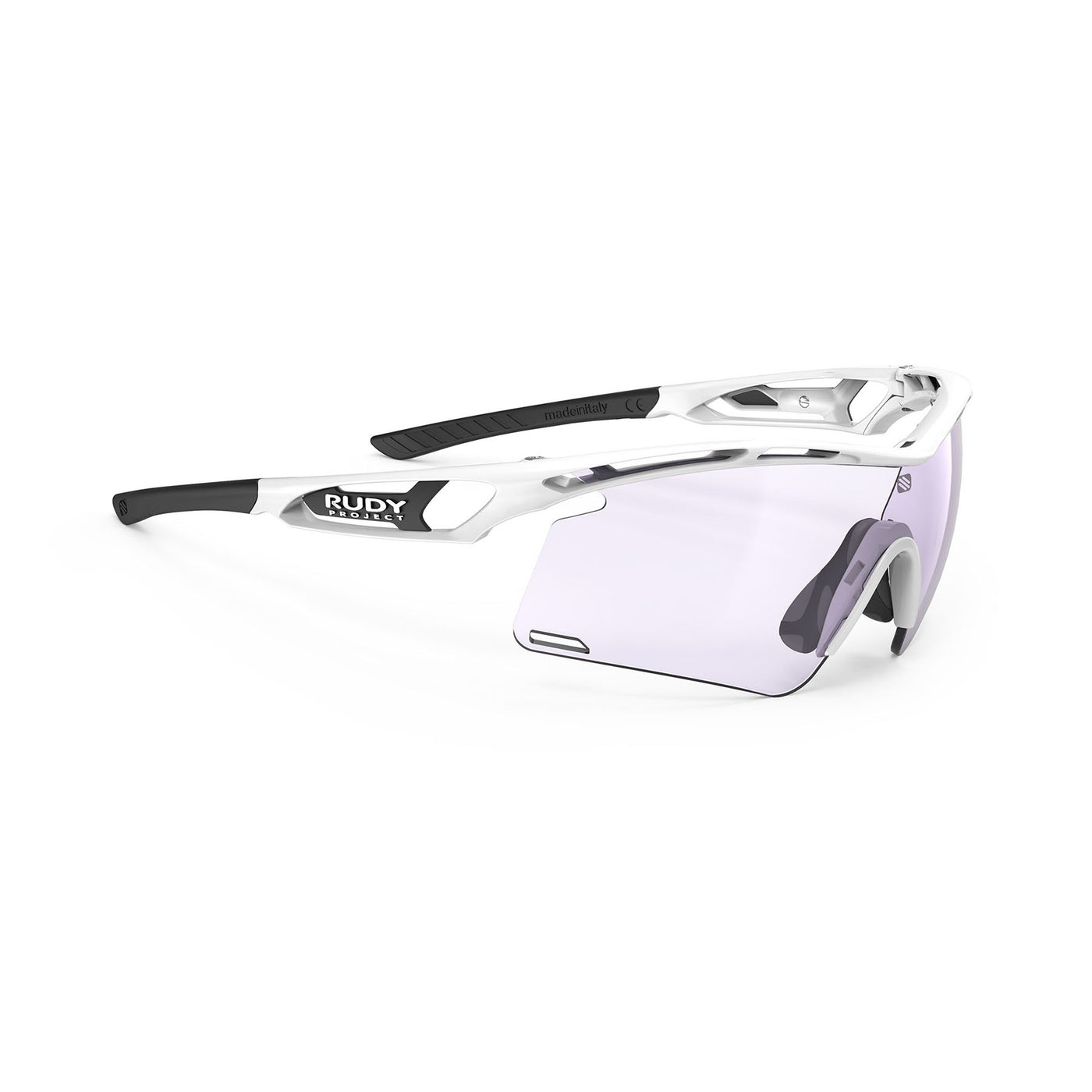 Rudy Project Tralyx running and cycling sport shield prescription sunglasses#color_tralyx-plus-white-gloss-frame-with-impactx-photochromic-2-laser-purple-lenses