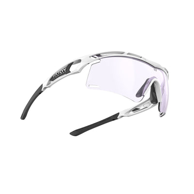 Rudy Project Tralyx running and cycling sport shield prescription sunglasses#color_tralyx-plus-white-gloss-frame-with-impactx-photochromic-2-laser-purple-lenses