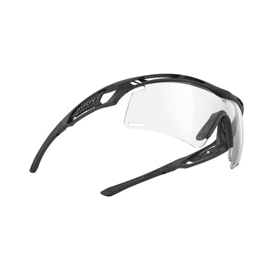 Rudy Project Tralyx running and cycling sport shield prescription sunglasses#color_tralyx-plus-matte-black-frame-with-impactx-photochromic-2-laser-black-lenses