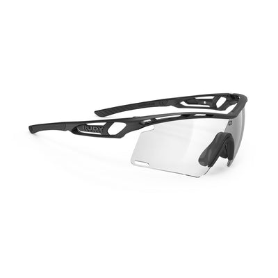 Rudy Project Tralyx running and cycling sport shield prescription sunglasses#color_tralyx-plus-matte-black-frame-with-impactx-photochromic-2-laser-black-lenses