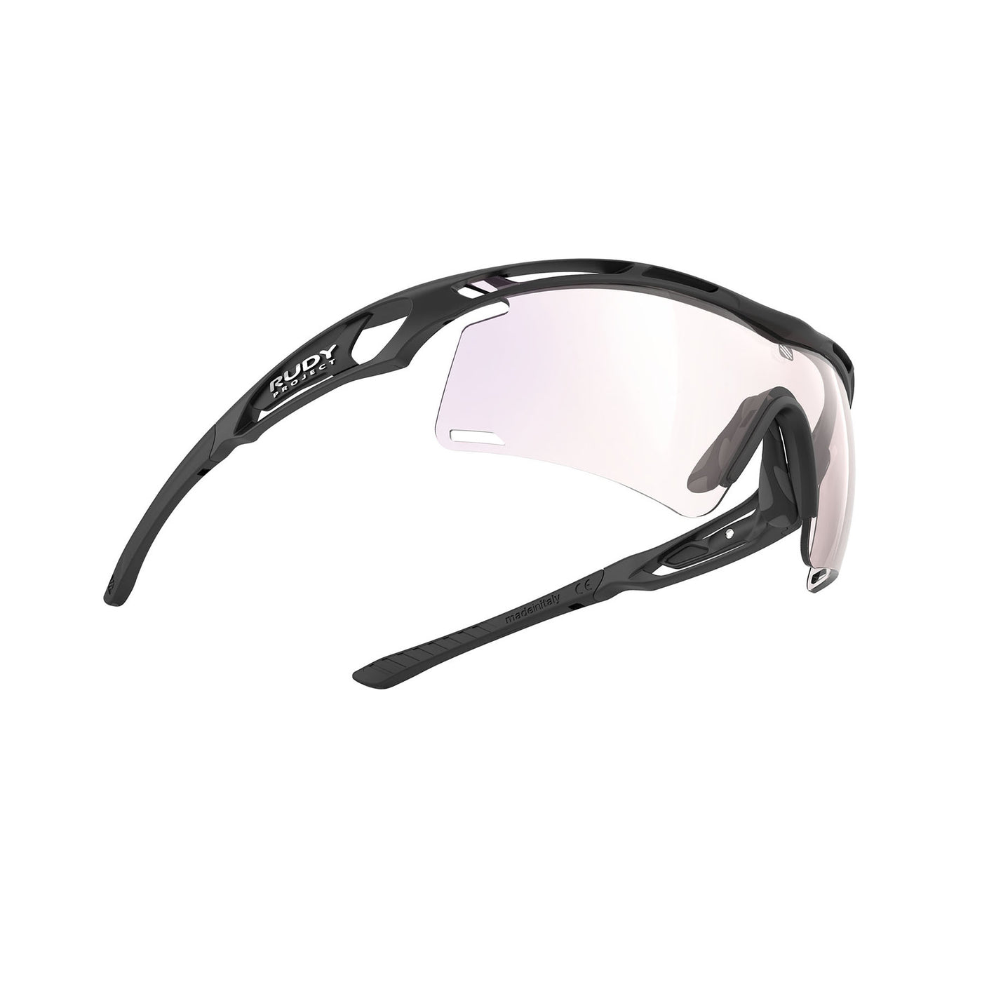 Rudy Project Tralyx running and cycling sport shield prescription sunglasses#color_tralyx-plus-matte-black-frame-with-impactx-photochromic-2-laser-red-lenses